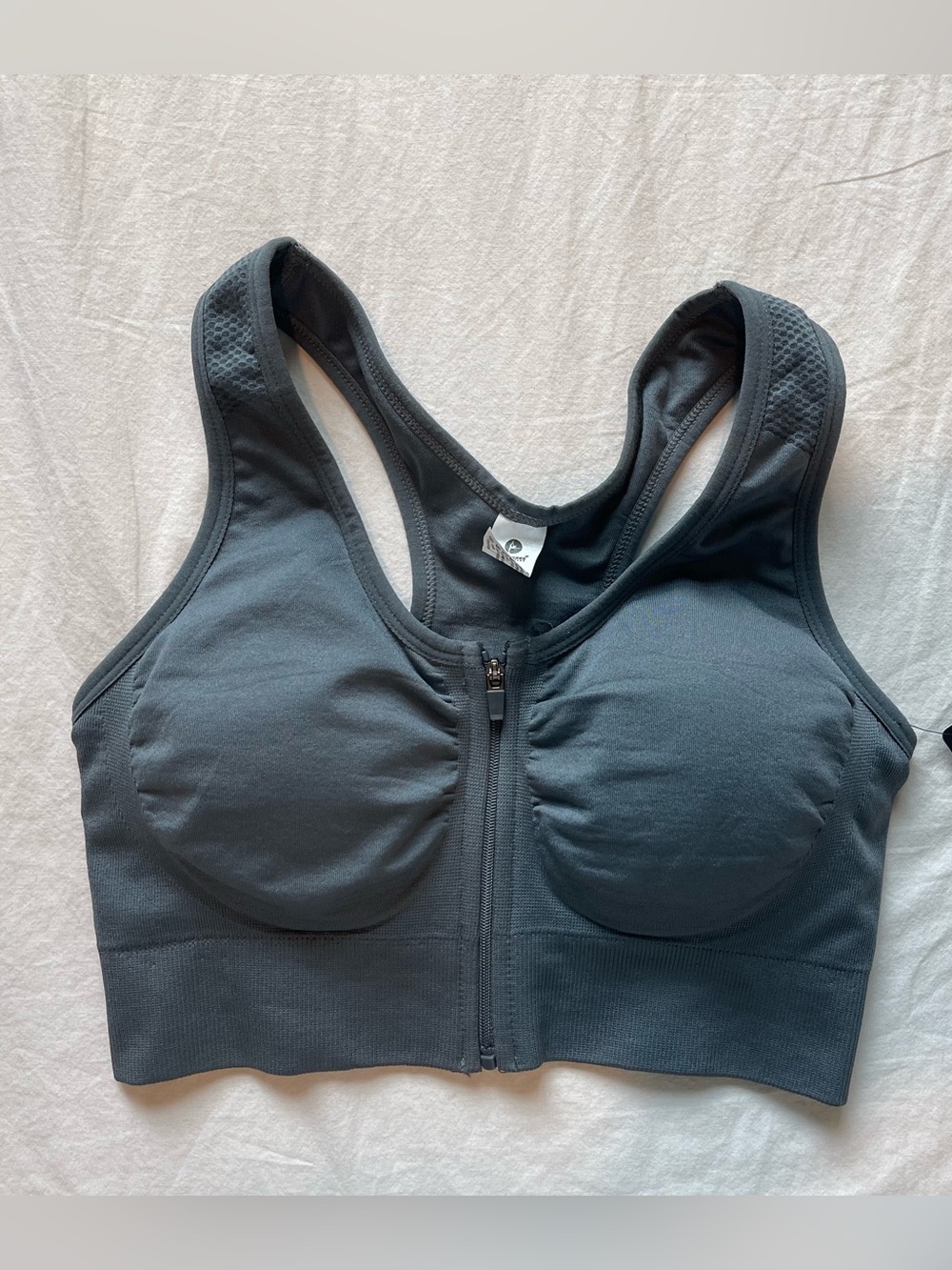 90 Degree By Reflex Front Zip Sports Bra - Charcoal Gray